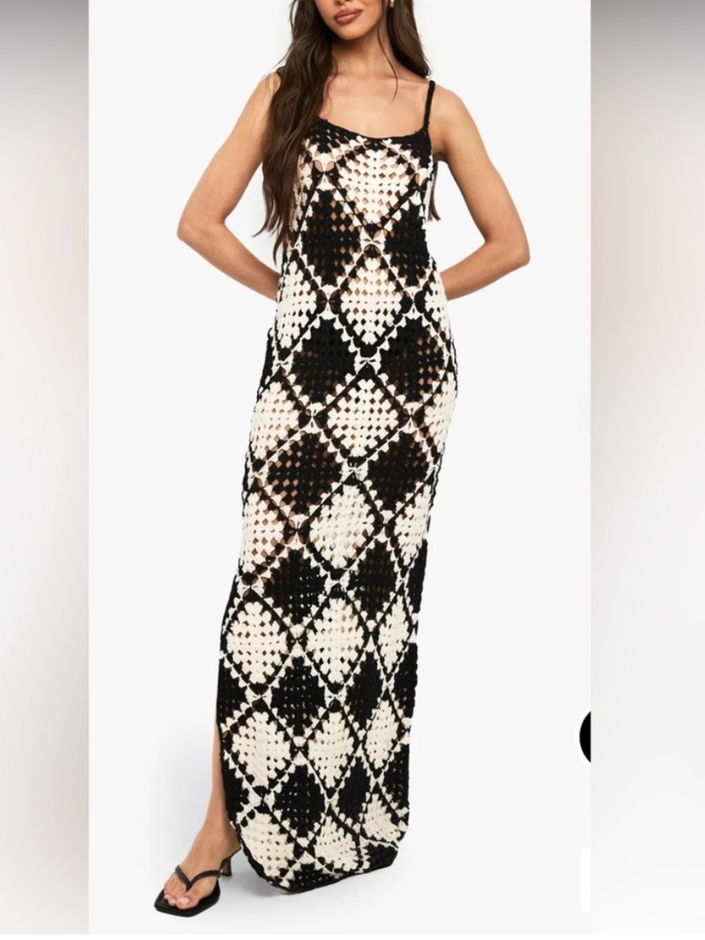 Verge Girl Black and Beige Crochet Maxi Dress